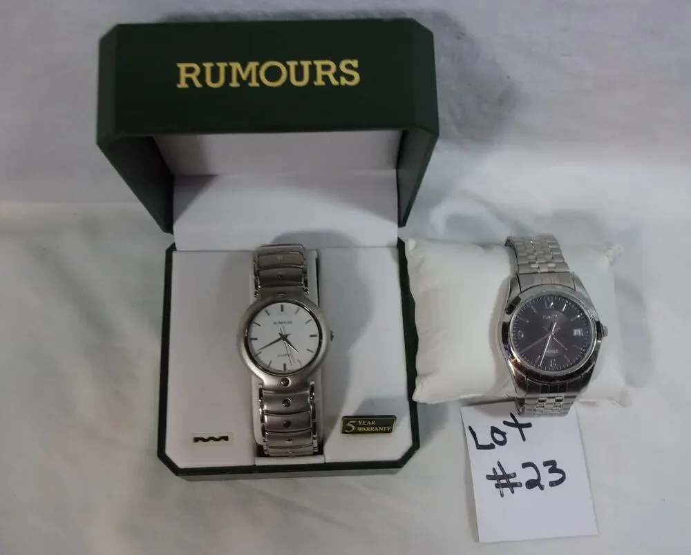 LOT OF TWO MEN'S WATCHES ONE RUMOURS QUARTZ ONE TIMEX INDIGLO-BOTH WORKING